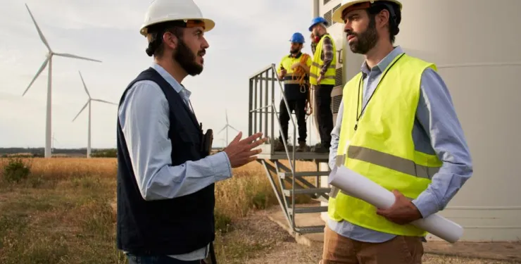 Engineers beside Wind Turbine