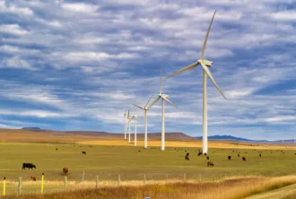 Wind tubines in farm fields