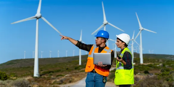 maintenance engineer team working on wind turbine